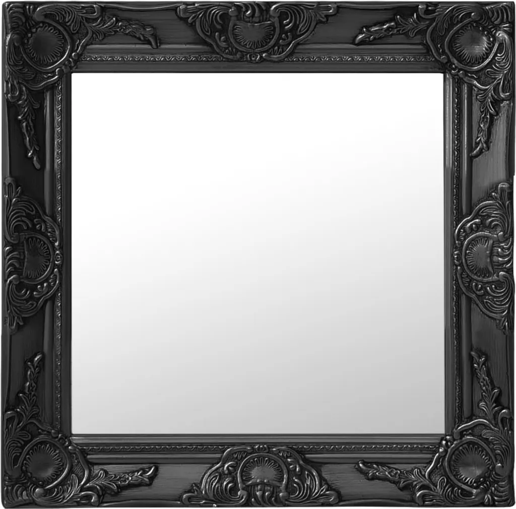 The Living Store Specchio da parete in stile barocco 50x50 cm nero