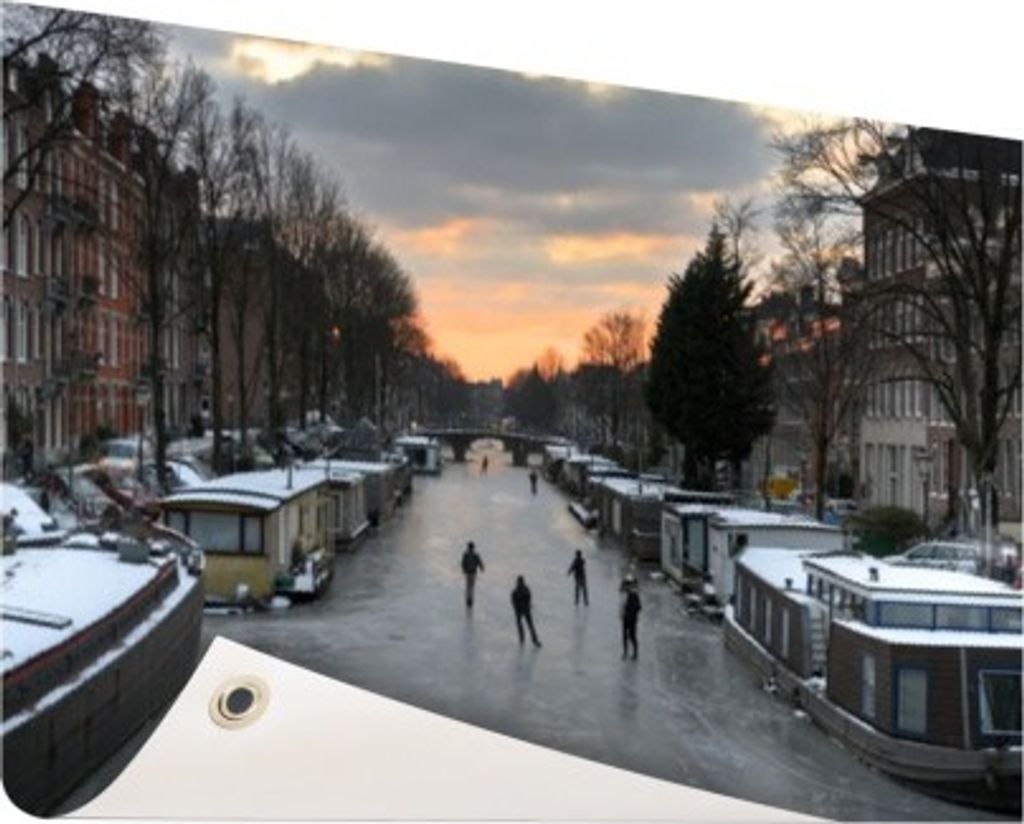 MuchoWow 60x40 cm Outdoor-Poster Gartendeko Sichtschutz Garten Poster für den Garten Amsterdam - Schlittschuhlaufen - Winter