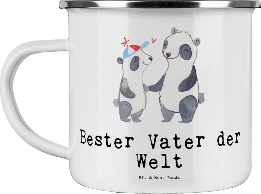 Mr. & Mrs. Panda Emaille Becher Panda Bester Vater der Welt - Weiß - Geschenk, Paps, Pott, Kleinigkeit, Haferl, Tasse, Familie, Dankeschön, Email...