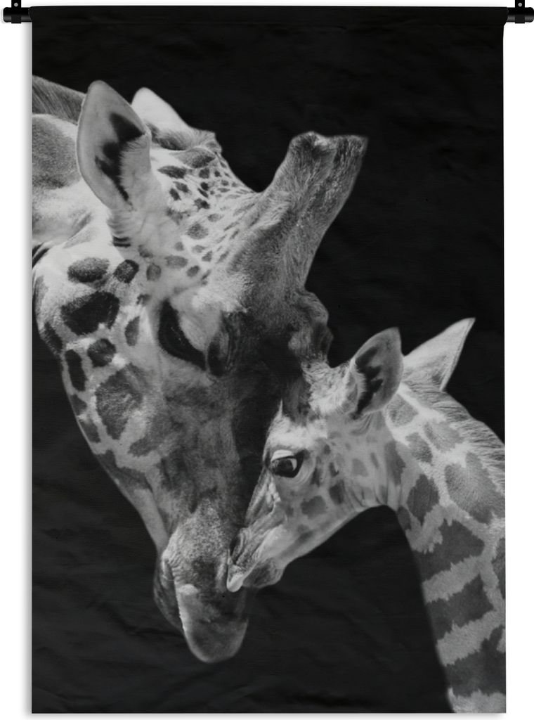 MuchoWow Wandteppich Wandbehang Giraffe - Wildtiere - Porträt - Schwarz-Weiß 120x180 cm Tapisserie Dekoration Wandtuch - Schlafzimmer - Dekorat...