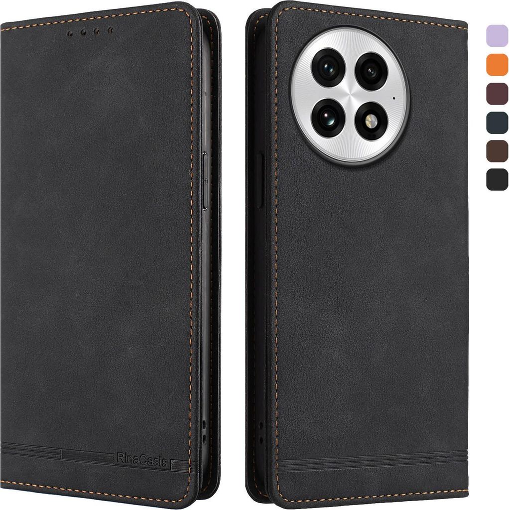 Hülle für OnePlus 13, Retro Kunstleder Ständer Klapphülle mit Kartenfächer und Magnetische Schwarz