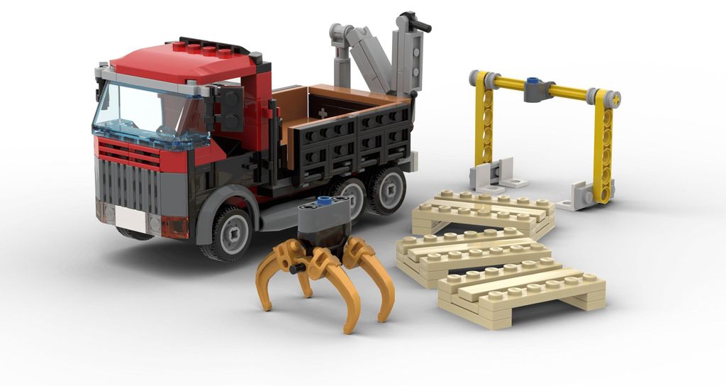 LEGO LKW mit Ladekran, Paletten & Nummernschild – Baustellenfahrzeug für LEGO City, Transport & Baustelle
