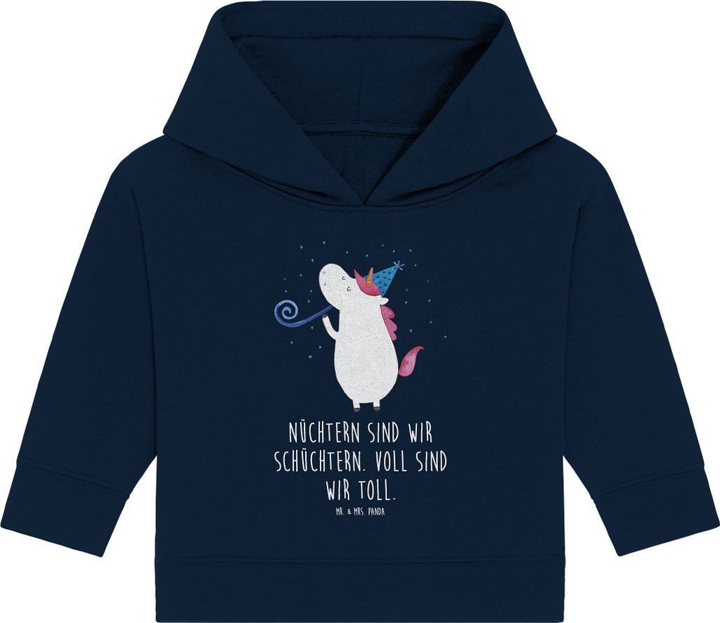 Mr. & Mrs. Panda Organic Baby Hoodie Einhorn Party 12. - 18. Monat - French Navy - Geschenk, Disco, Fest, Kapuzenshirt, Kapuzensweatshirt, Club, Ge...