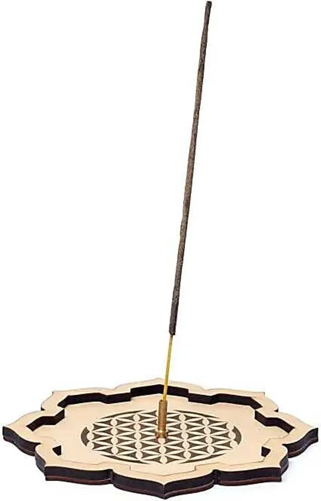 Porte-encens en bois gravé Fleur de Vie 15cm | Duo déco spirituelle