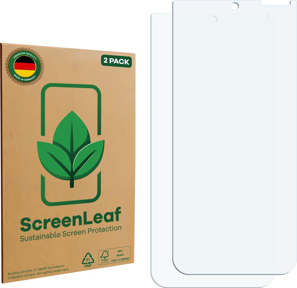2x ScreenLeaf Schutzfolie für ITOS CM36 nachhaltiger Displayschutz Display Schutz Folie Klar Transparent
