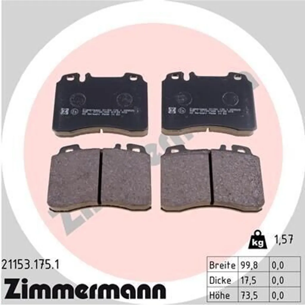 Zimmermann 21153.175.1 Plaquettes de Frein pour Mercedes Classe C et E