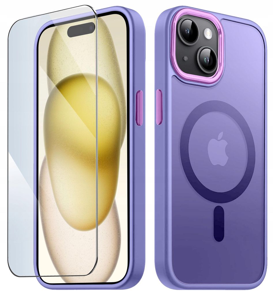 Hülle für iPhone 15 Plus mit MagSafe, mattes Matt Case + 9H-Displayschutzfolie