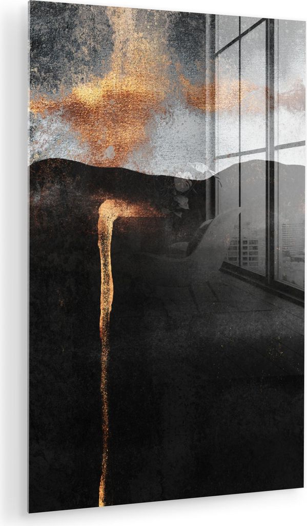 MuchoWow Glasbilder - Bilder auf Wandbild - Foto auf Glas Abstrakt - Gold - Chic - Schwarz - Grau 80x120 cm Wanddekoration aus Glas - Acrylglasbild...