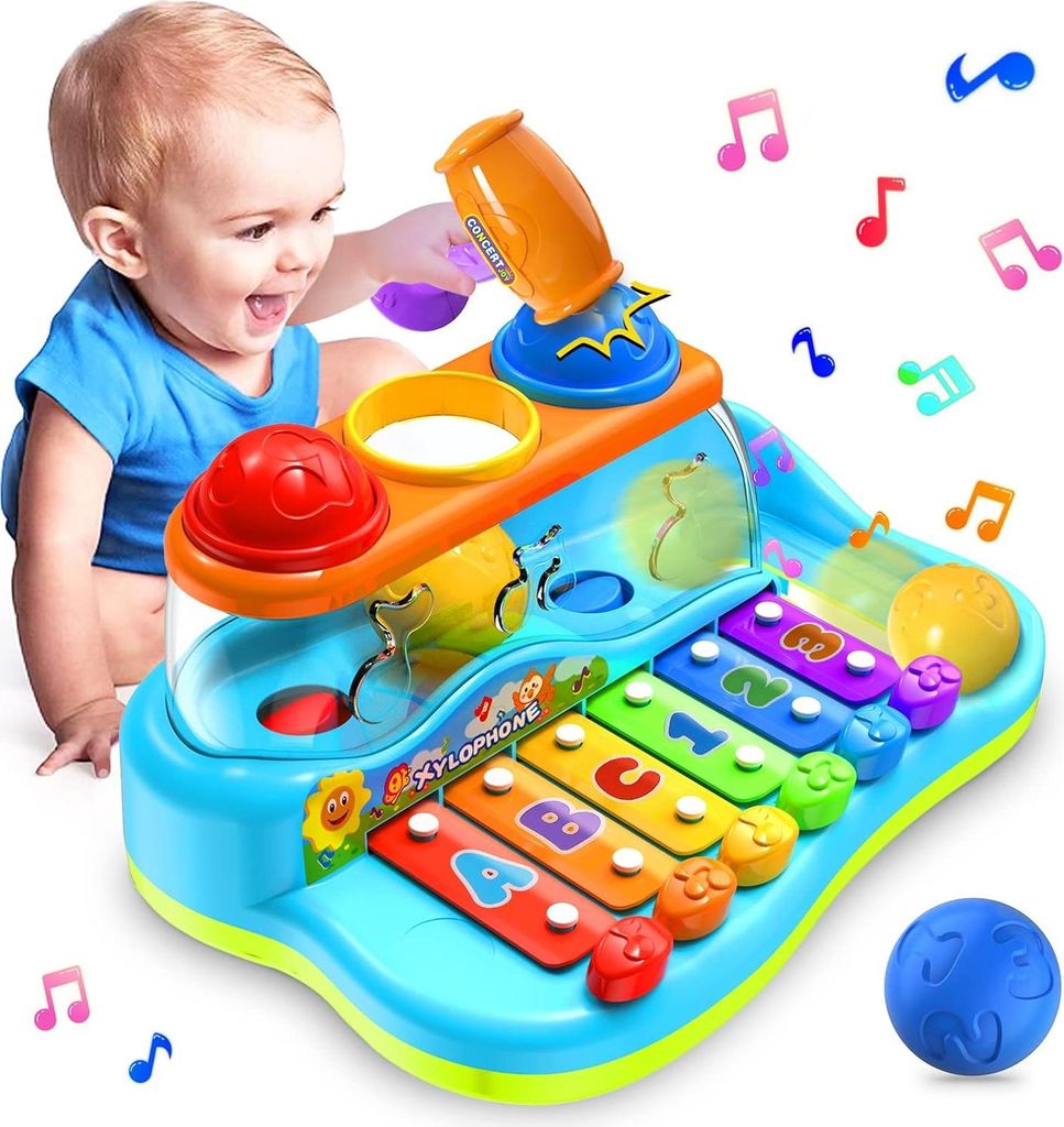 Bildende Baby-Xylofon Mit Hammer Und Bällen - Musikalisches Spielzeug Für Jungen Und Mädchen (6-12 Monate)