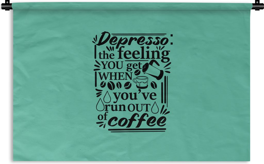 MuchoWow Wandteppich Wandbehang Kaffee - Zitate - Grün 150x100 cm Tapisserie Dekoration Wandtuch - Waschbar - Tapisserien - Wand-Decke