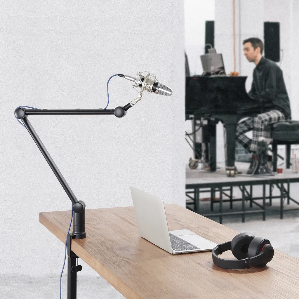 Support de microphone professionnel pivotant pour bureau et podcast