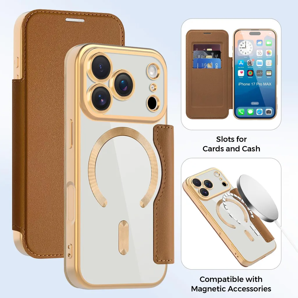 Custodia iPhone 17 Pro Max MagSafe in Pelle Marrone con Portacarte
