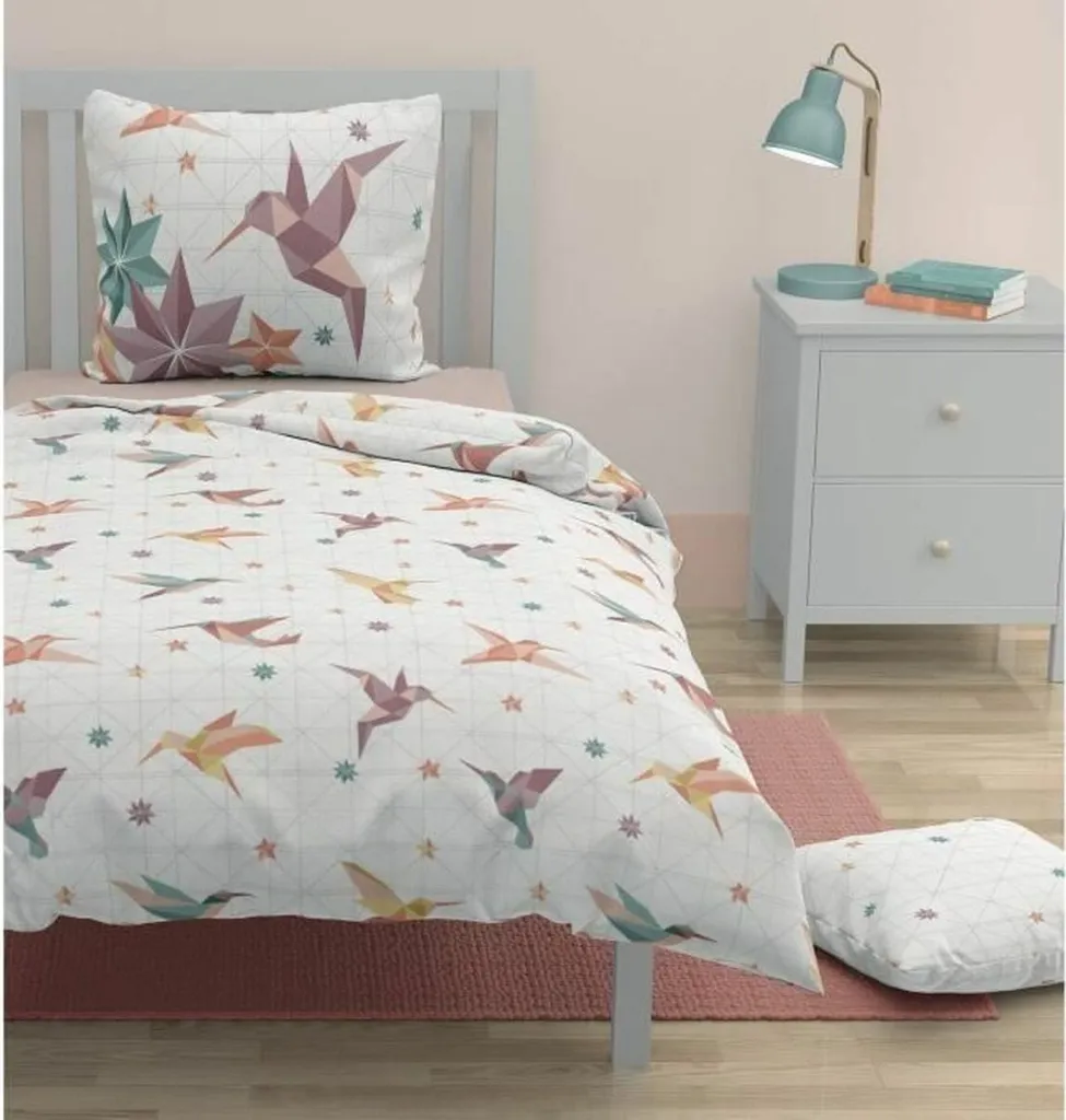 Linge de lit rose OEKO-TEX Roupillon Birdie 140x200 coton mélangé