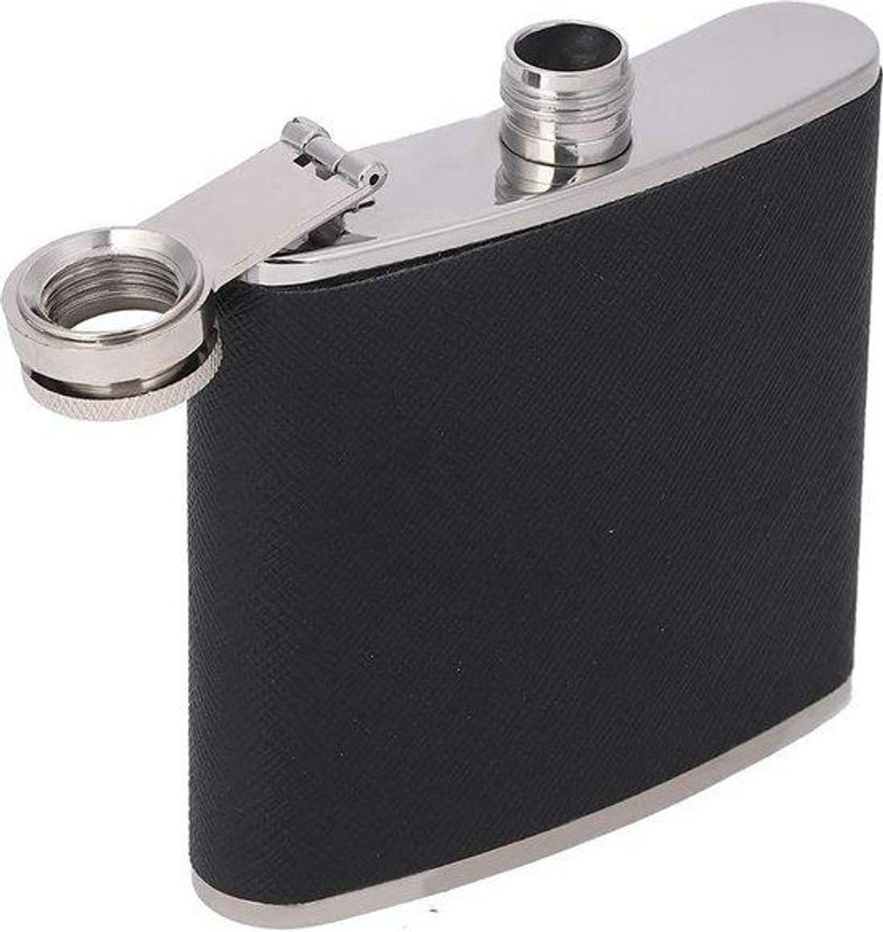 Edelstahl-Flachmann, matt schwarz, 150ml, mit Trichter