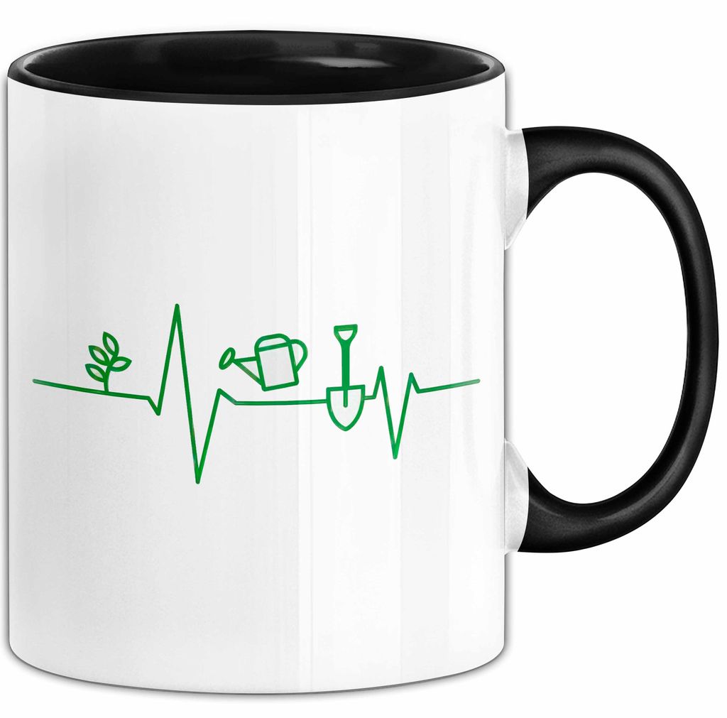 Garten Pflanzen Gärtner Herzschlag Tasse Geschenk Lustige Geschenkidee Spruch (Schwarz)