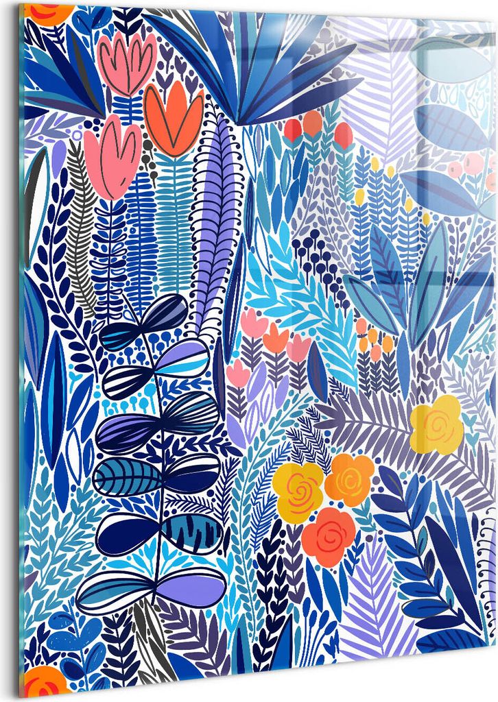 Designer Glasbild - Wandbild - Glas Bild - 60x80 cm - Tropisches Blumenmuster