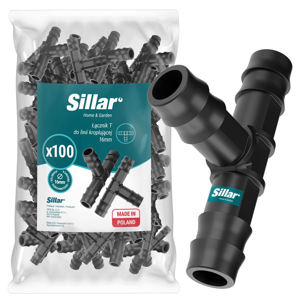 Sillar T-Stück 16 mm für Tropfbewässerung – 100x Verbinder 3-Wege Schlauchverteiler Bewässerungssystem