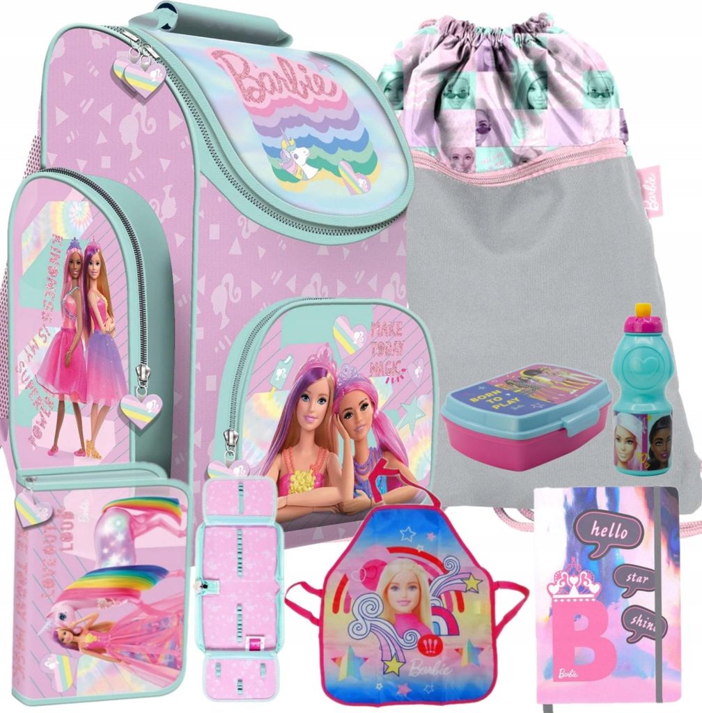7tlg BARBIE Schulranzen set Rucksack Federtasche Produktbild 