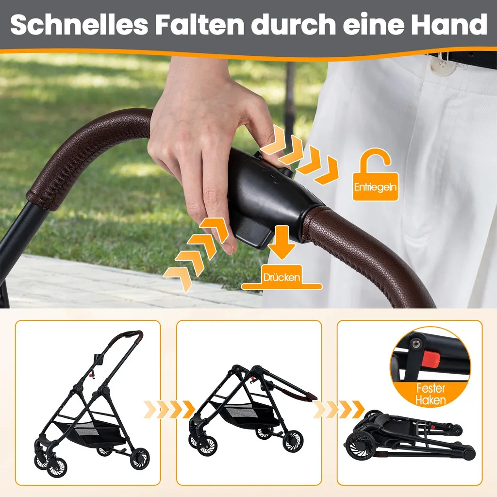 COSTWAY Passeggino per cani 3 in 1, passeggino per cani con tetto in rete regolabile, cestino e portabevande, passeggino per animali fino a 15 kg, cassa per cani pieghevole, metallo (grigio) - 6