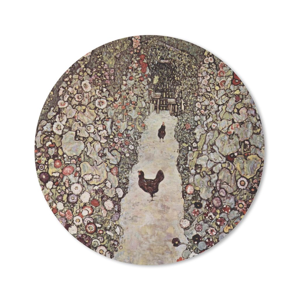 MuchoWow Mauspad Mousepad Gartenweg mit Hühnern - Gustav Klimt Gemälde 30x30 cm - Mousepads - Maus Mat - Pad - Mausunterlage - Tischunterlage -...