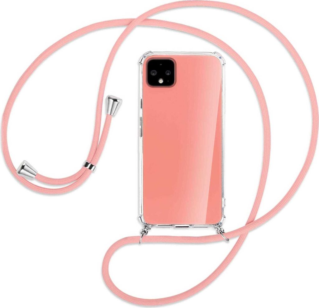 Handykette Backcover-Schutzhülle mit Band (Metall silberfarben) für Google Pixel 4 - rosa