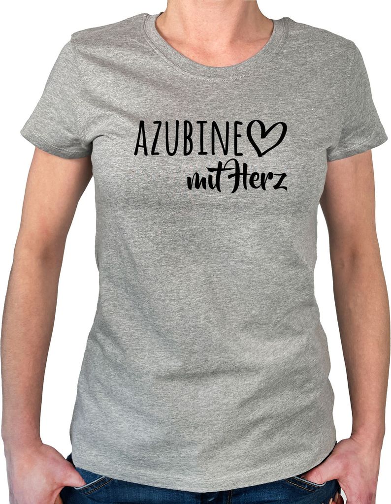Huuraa Damen T-Shirt Azubine mit Herz M Sport Grey Bio Baumwolle Fairtrade Damenshirt Geschenkidee