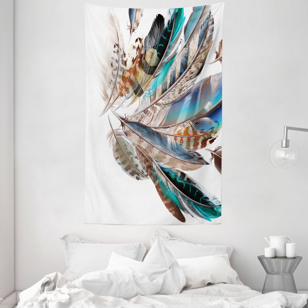 ABAKUHAUS Federn Wandteppich und Tagesdecke, Contour-Feder-Mode aus Weiches Mikrofaser Stoff Waschbar ohne Verblassen Digitaldruck, 140 x 230 cm, T...