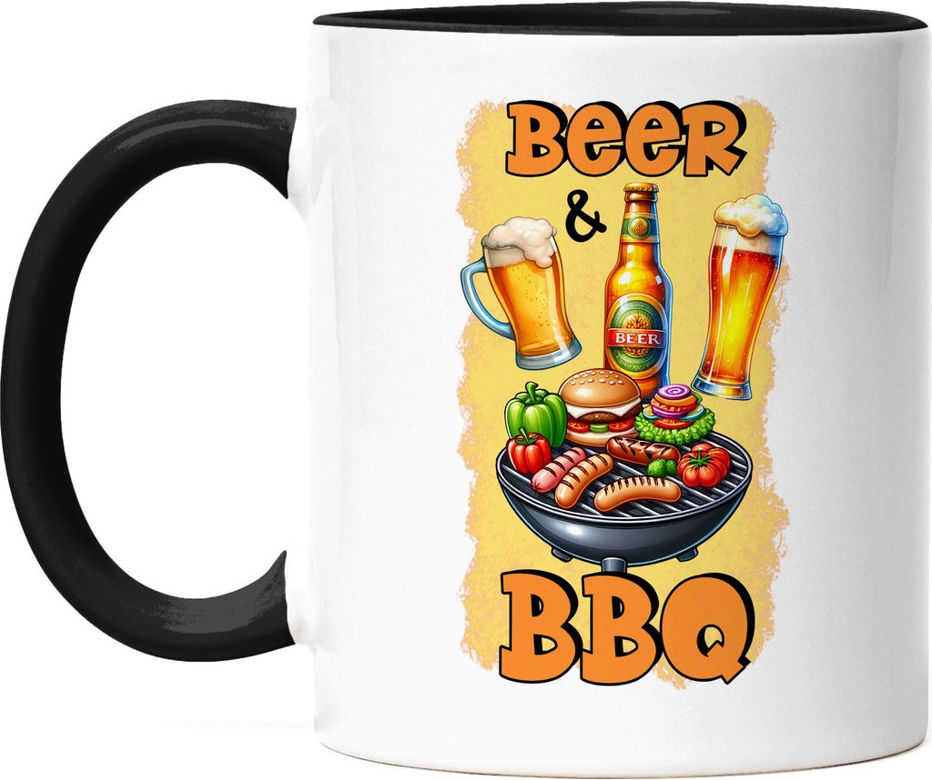 Beer & BBQ Bier Grillen lustiges Bier Spruch Tasse Schwarz