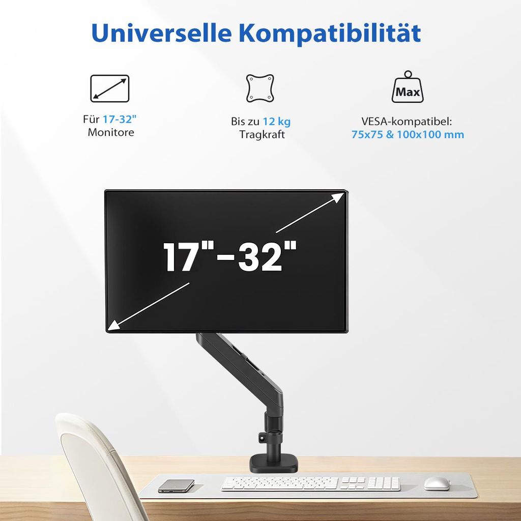 Beetronic Stangenhalterung Für 17-32 Zoll TV/Monitor – Neigbar & Schwenkbar, Für VESA 75x75/100x100, Bis 8 Kg