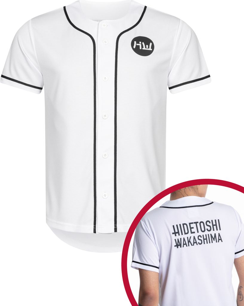 HIDETOSHI WAKASHIMA Herren Baseball Trikot "BC Kiyota" Weiß Gr. 2XL | Polyester | Oversize-Passform | Knopfleiste | HW-64