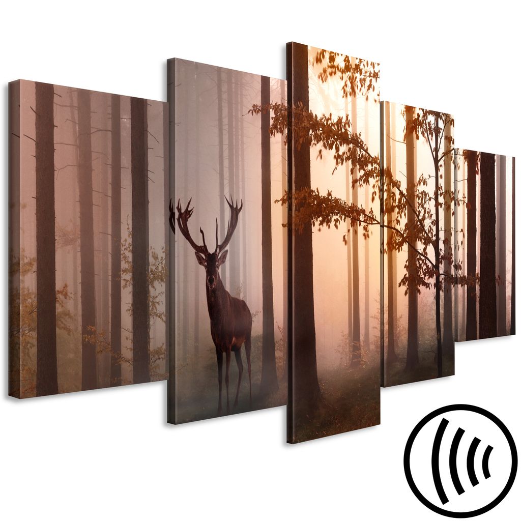 Akustikbild Wald Hirsch 200x100 cm Bilder Akustikschaum Hochleistungsschallabsorber Schallschutz Leinwand 5 tlg Wandbild Raumakustik Schalldämmung...