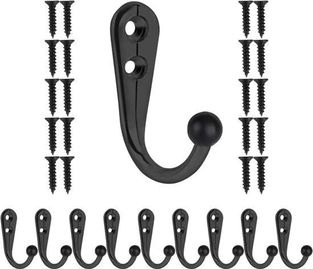 10 Crochets Métalliques Noirs Ultra Résistants avec Visserie Complète