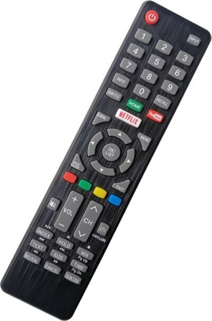 A remote control is shown against a white background.