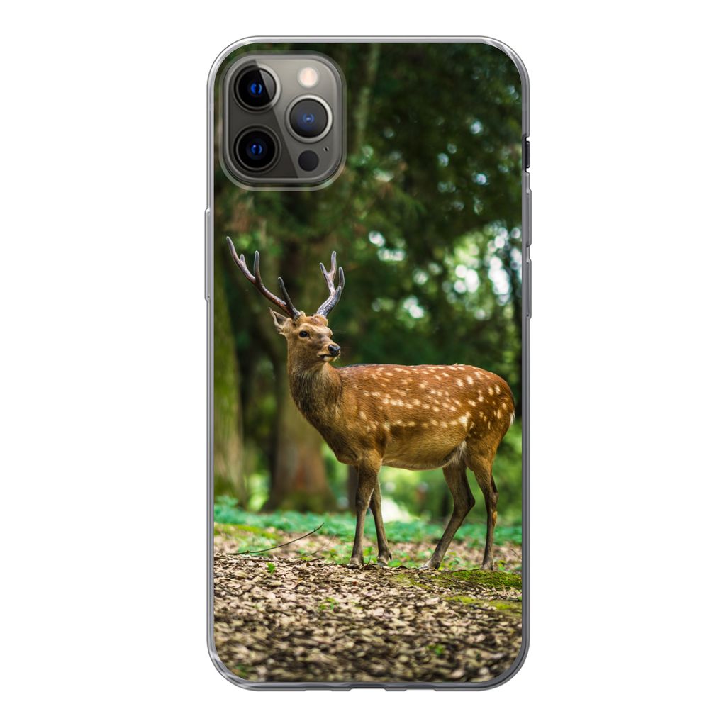 MuchoWow Handyhülle Schutzhülle Hülle für iPhone 13 Pro Max Rotwild - Wald - Tier Silikon Softcase Handy Hülle - Mobiltelefon