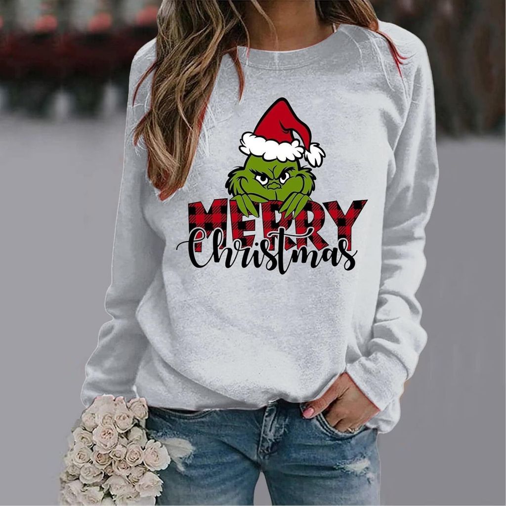 Weihnachts Kleid Damen Lang - Lustig Weihnachtsmann Druck - Festlich Partykleid Winter X-Mas Outfit