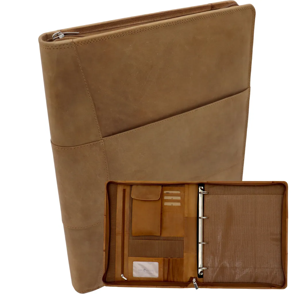 Conférencier A4 Cuir Cognac : Reliure Anneaux et Protection Ordinateur 13"