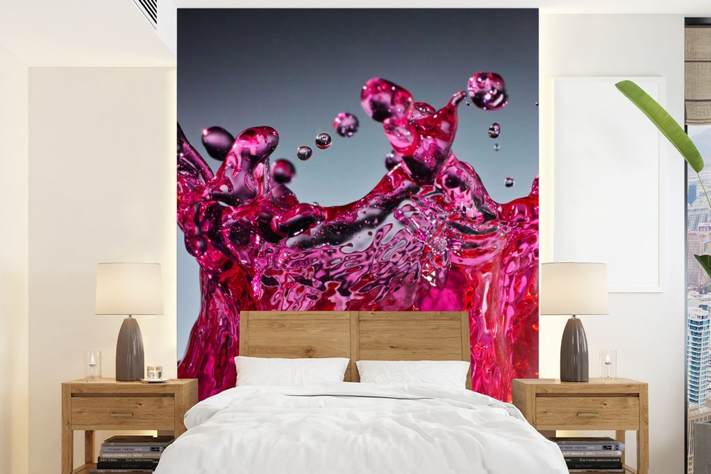 MuchoWow Fototapete für Wohnzimmer oder Schlafzimmer Wandtapete Vinyl Motivtapete Wasser - Abstrakt - Rosa - Tropfen - 175x240 cm - Schlafzimmer...