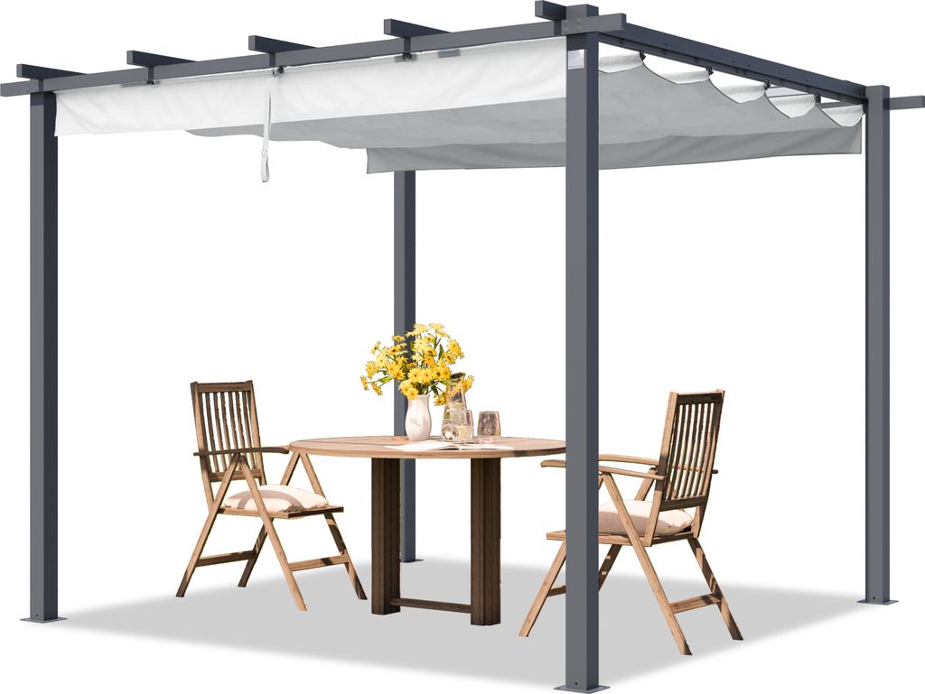 PRIMEYARD Pergola 3x3 m Terrassenüberdachung mit grauem Schiebedach Stahlrahmen