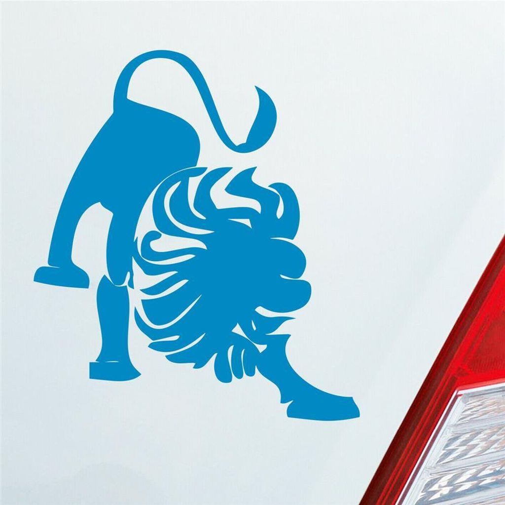 Auto Aufkleber Sternzeichen Löwe Lion KFZ Roller 9x10 cm Hellblau Sticker Heckscheibenaufkleber