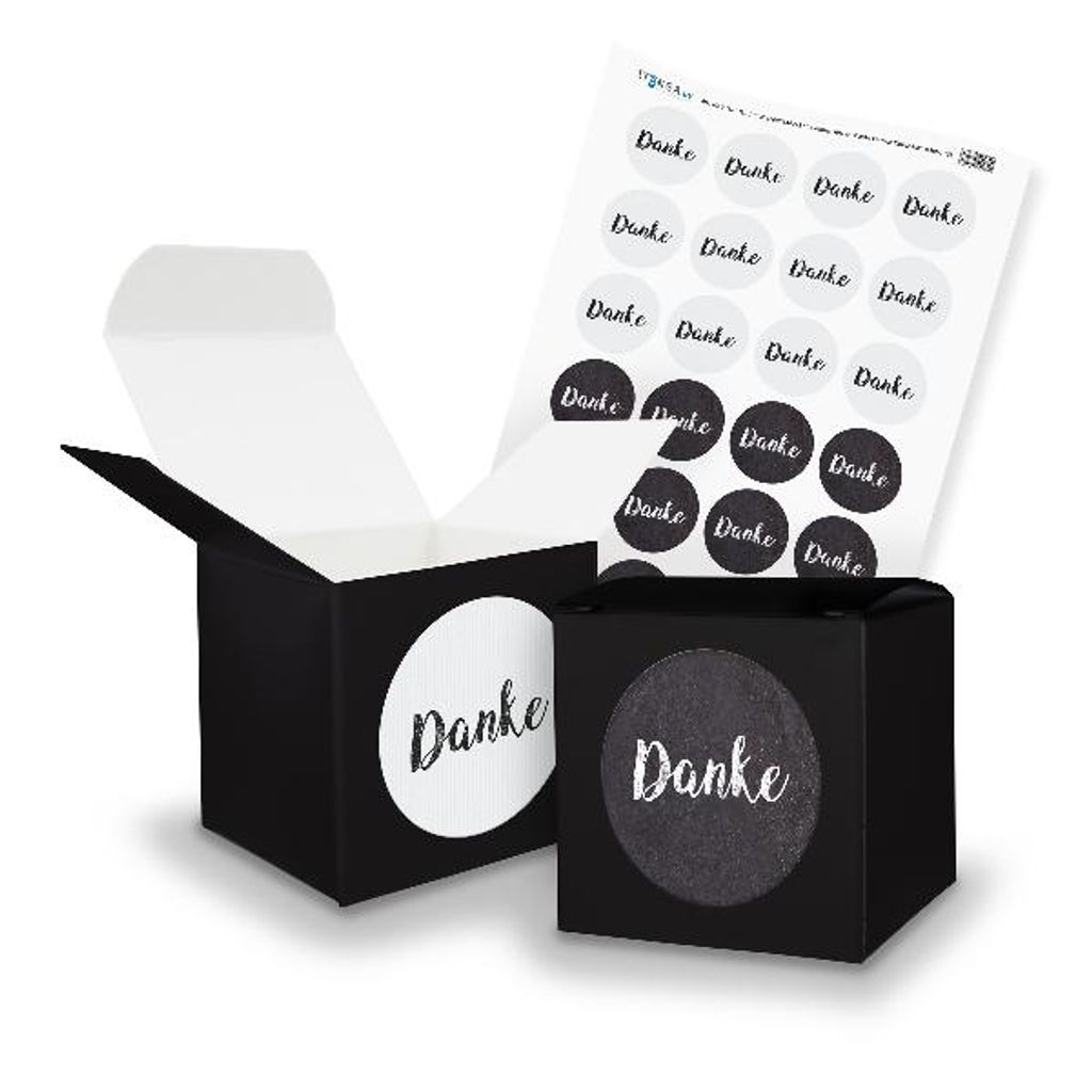 itenga SET Danke Vintage Papier Mix (Motiv 73) 24x Würfel 6,5cm schwarz + Sticke