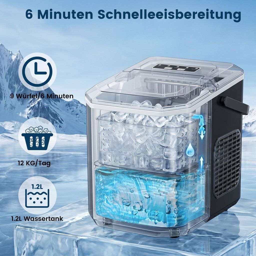 Eiswürfelmaschine, Eiswürfelbereiter mit Selbstreinigung,9