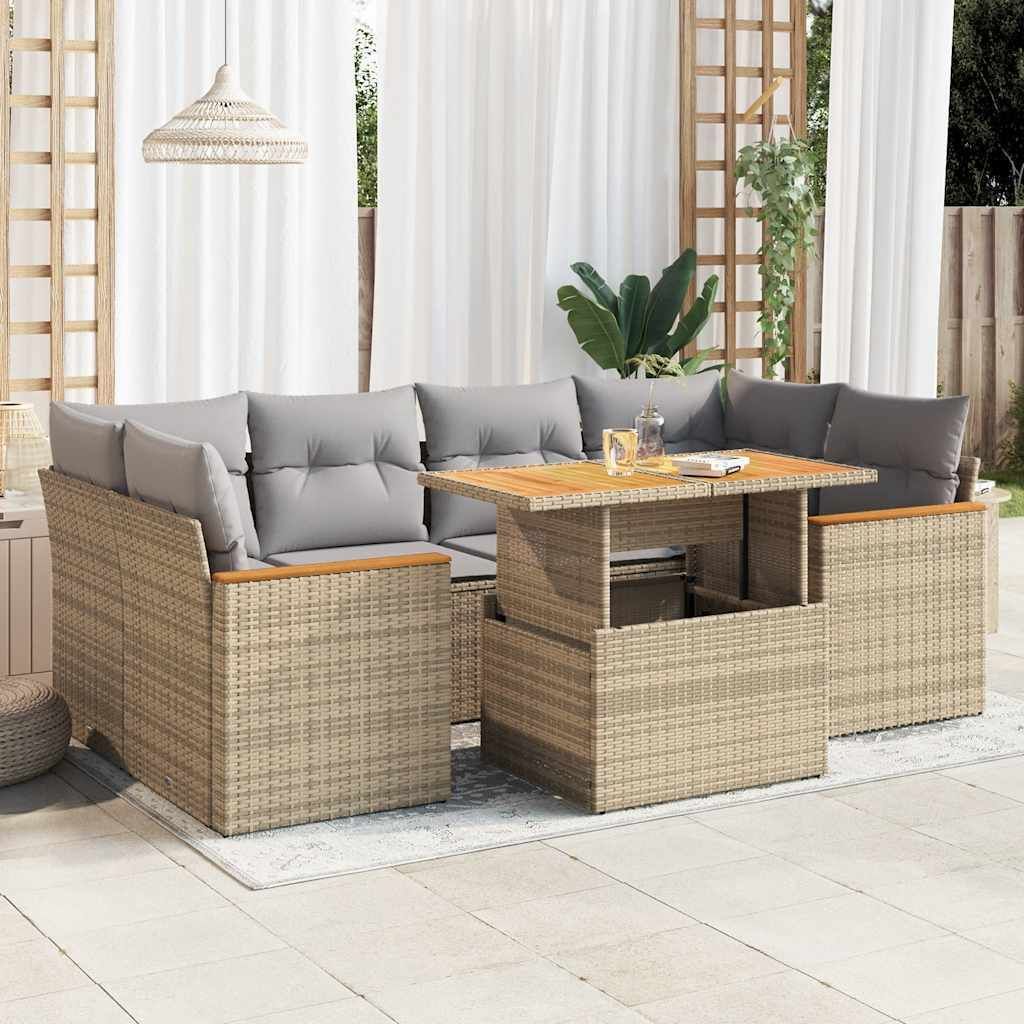 Maison Exclusive - 6-tlg. Garten-Sofagarnitur mit Kissen Beige Poly Rattan Akazie