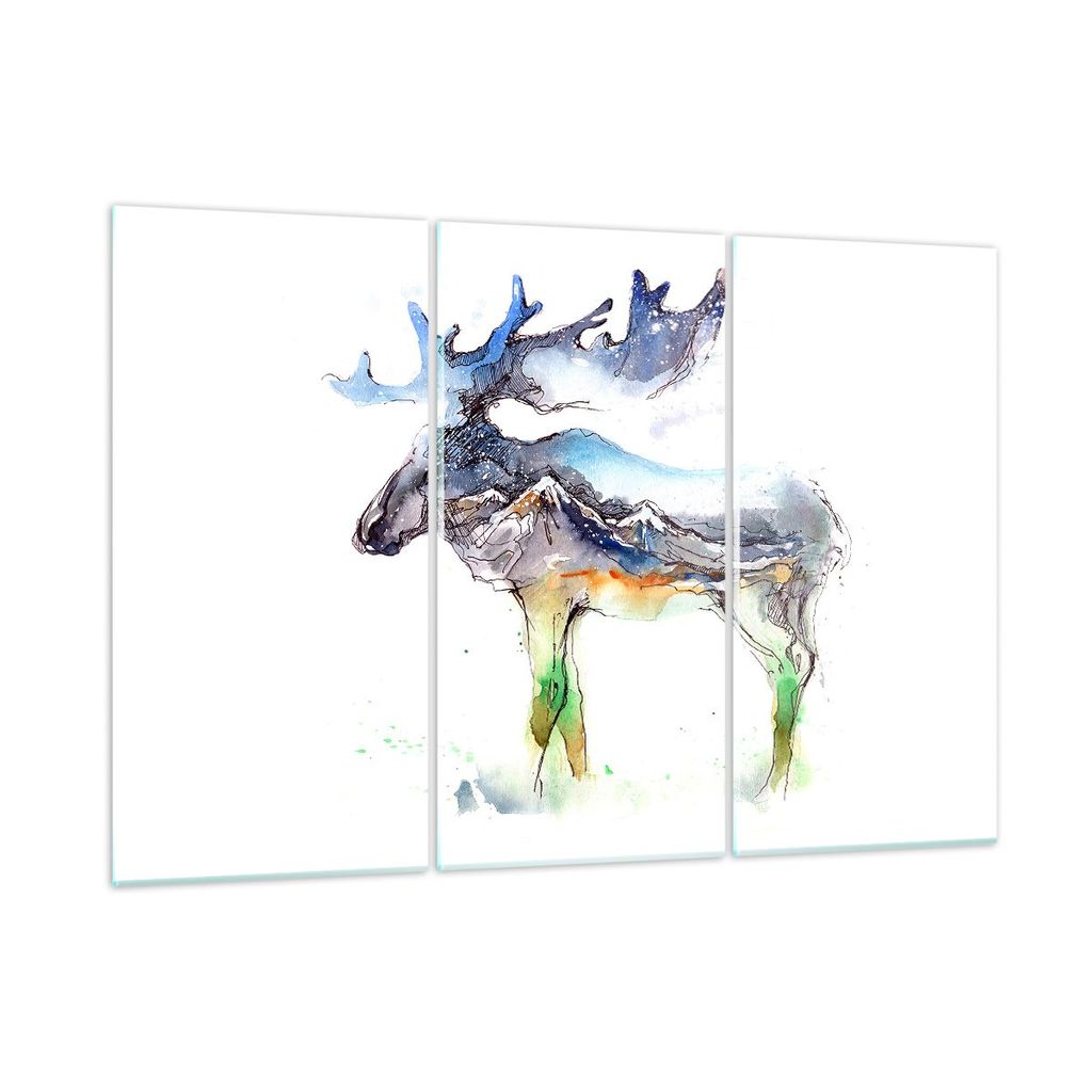 Bilder auf glas - Moose Berge Winter illustration - 165x110cm - Glasbilder - Wandbilder - Kunstdruck - Wanddekoration aus Glas - Glas Bilder - Wand...