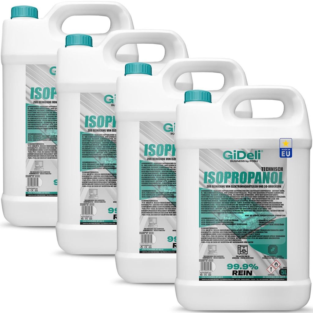 Isopropanol 20L Technisch 99,9% IPA Reiniger & Entfetter für Industrie GiDeli