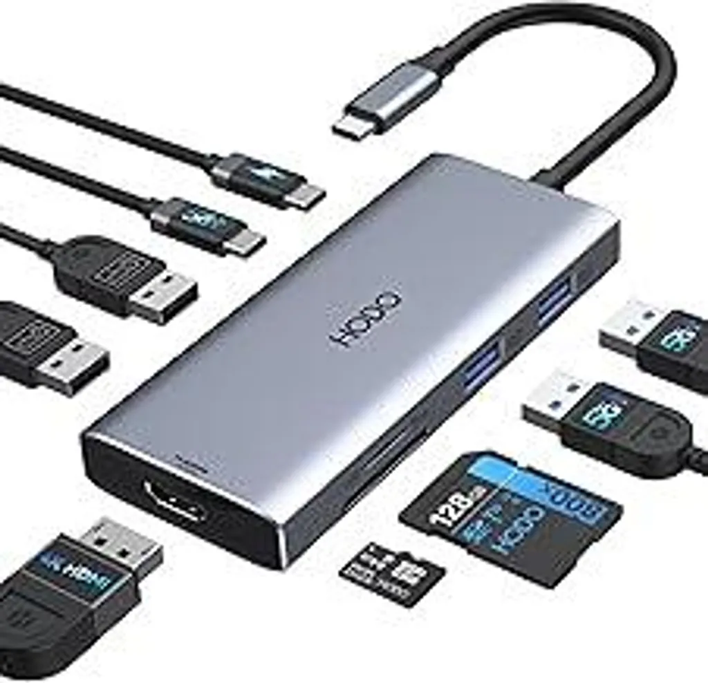 HODO Adattatore Multiporta 9 in 1 USB C | HDMI 4K 60Hz e 4 Porte USB