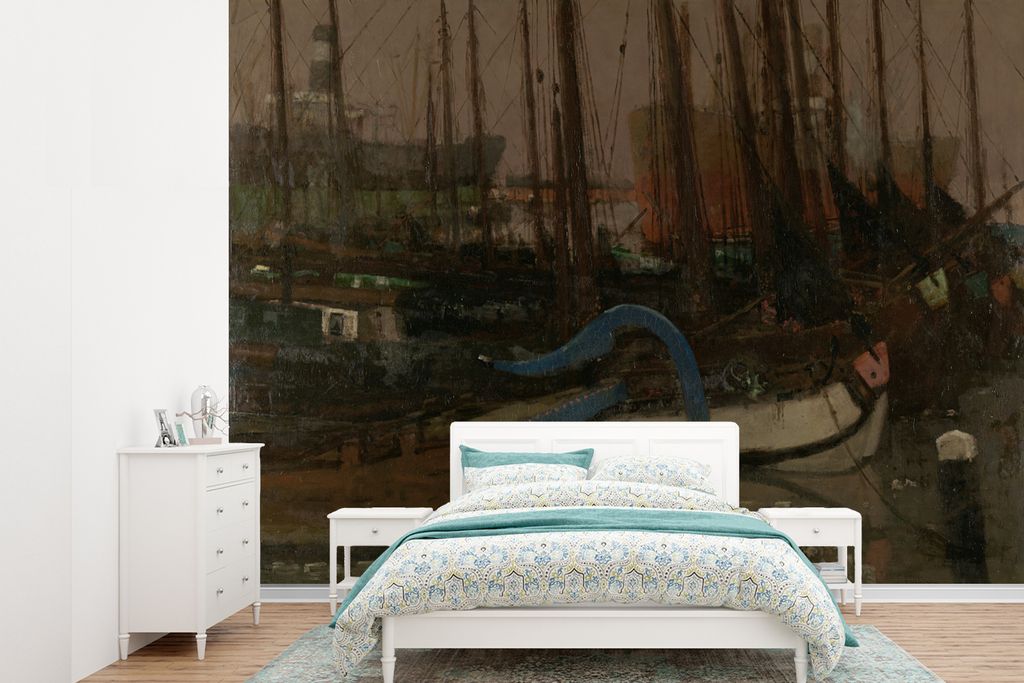 MuchoWow Fototapete für Wohnzimmer oder Schlafzimmer Wandtapete Vinyl Motivtapete Schiffe im Eis - Gemälde von George Hendrik Breitner - 385x28...