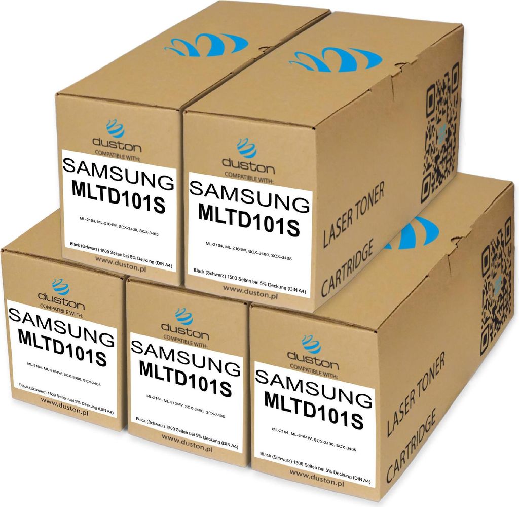 5x MLTD101S, MLT-D101S Toner Druckertoner Patrone Schwarz kompatibel mit Samsung ML-2160 2164 2165 SCX-3400 3405 F FW W