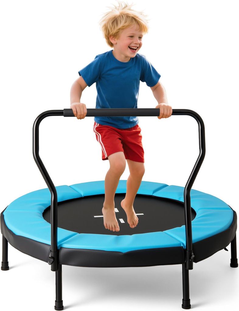 GOPLUS Ø102 cm Trampolin Kinder, Gartentrampolin mit abnehmbaren Handläufen und rutschfesten Füßen, Minitrampolin Outdoor bis 100 kg belastbar,...