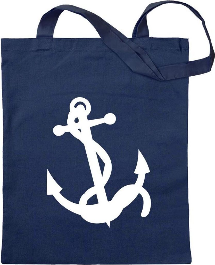 Kiwistar - Baumwolltasche - dunkelblau - Anker Motiv3 - Tragetasche Stoffbeutel Umhängetasche Langer Henkel