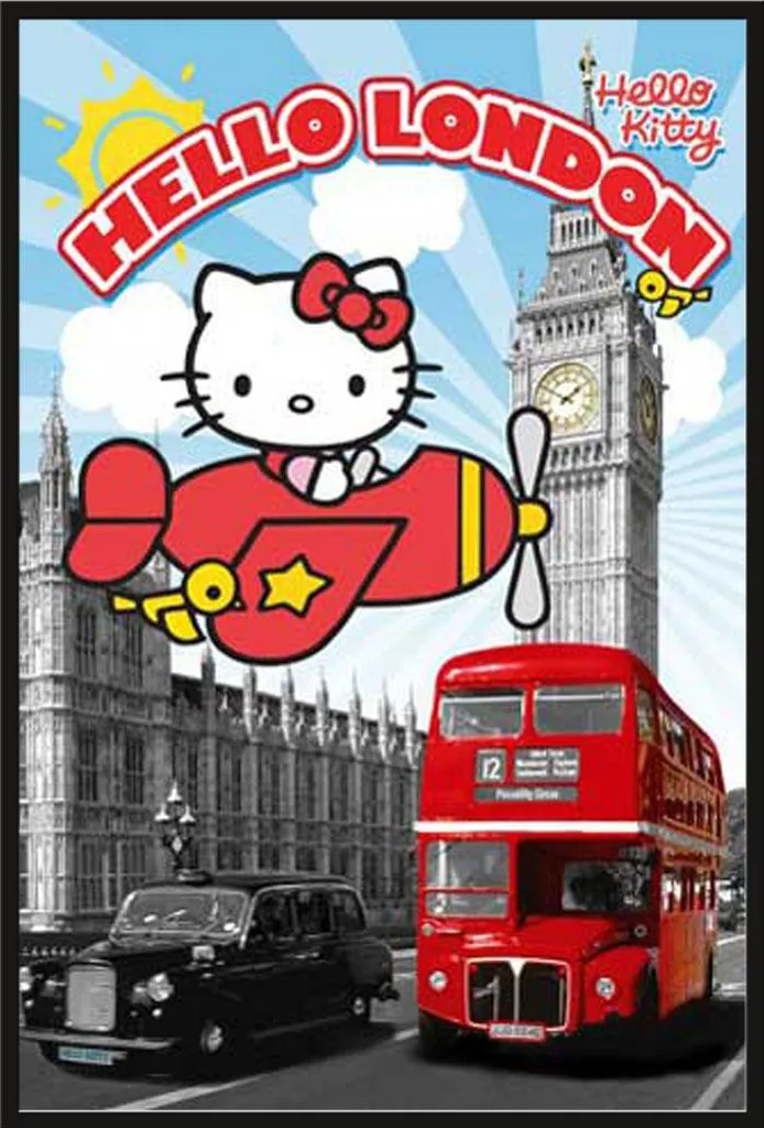 Déco Murale Hello Kitty Londres 2 Affiche Encadrée pour Chambre Enfant